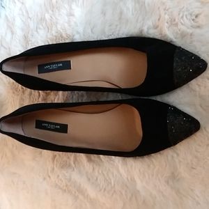 Ann Taylor Black Pointed Toe Heels with Glitter Toe Caps